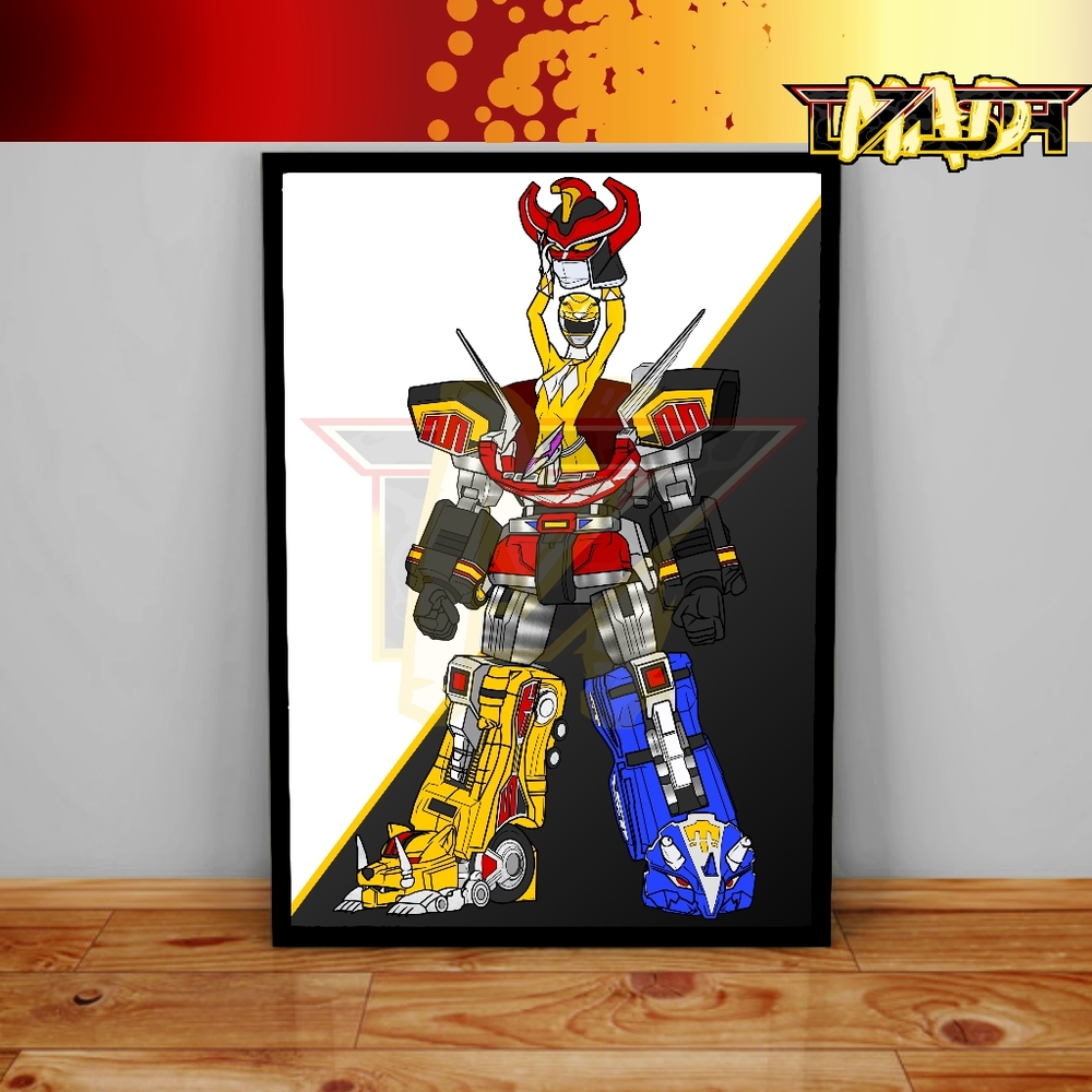 Power Rangers Poster, MMPR Megazord, Mecha Poster, Yellow Ranger Wall Decor